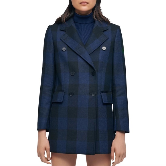 NWT $525 MAJE GOLDAN COAT in a Black / Navy Checkered Print - size 34 / US XS! - Picture 1 of 9